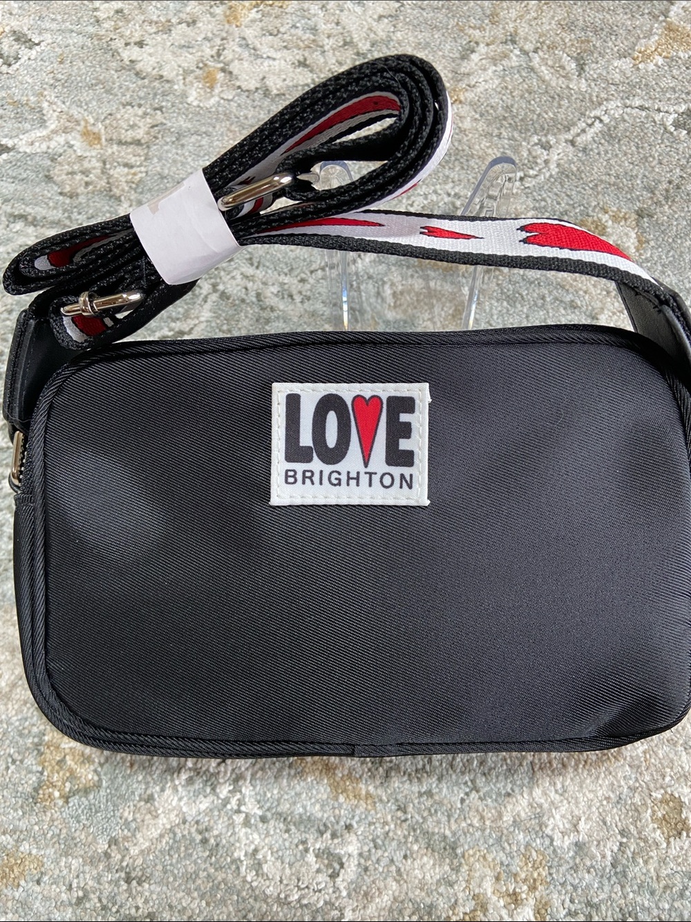 Brighton Love Essentials Black Nylon Crossbody with Heart-Accent Strap